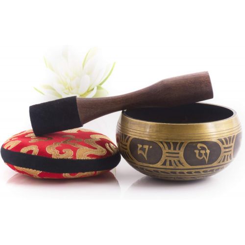  Silent Mind ~ Tibetan Singing Bowl Set ~ Antique Design ~ With Dual Surface Mallet and Silk Cushion ~ Promotes Peace, Chakra Healing, and Mindfulness ~ Exquisite Gift명상종 싱잉볼