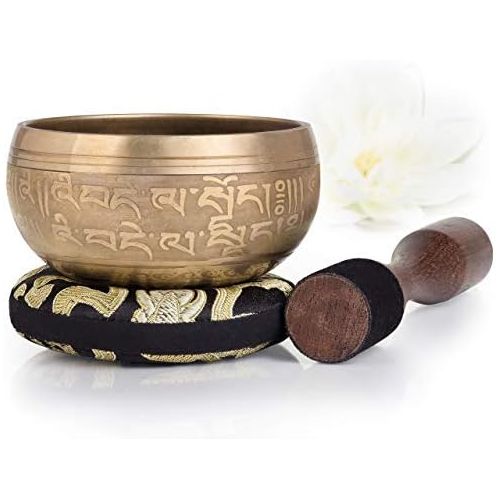  [아마존베스트]Silent Mind Tibetan Singing Bowl Set ~ Bronze Mantra Design ~ with High-Quality Wooden Clapper and Himalayan Cushion ~ Perfect for Yoga Meditation, Relaxation and Mindfulness ~ The