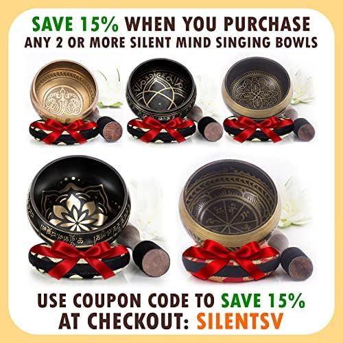  [아마존베스트]Silent Mind Tibetan Singing Bowl Set ~ Bronze Mantra Design ~ with High-Quality Wooden Clapper and Himalayan Cushion ~ Perfect for Yoga Meditation, Relaxation and Mindfulness ~ The