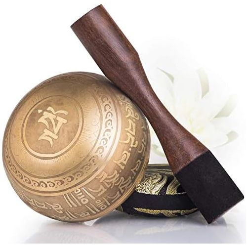  [아마존베스트]Silent Mind Tibetan Singing Bowl Set ~ Bronze Mantra Design ~ with High-Quality Wooden Clapper and Himalayan Cushion ~ Perfect for Yoga Meditation, Relaxation and Mindfulness ~ The