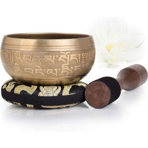  [아마존베스트]Silent Mind Tibetan Singing Bowl Set ~ Bronze Mantra Design ~ with High-Quality Wooden Clapper and Himalayan Cushion ~ Perfect for Yoga Meditation, Relaxation and Mindfulness ~ The