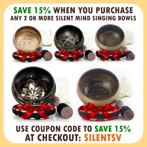  [아마존베스트]Silent Mind Tibetan Singing Bowl Set ~ Bronze Mantra Design ~ with High-Quality Wooden Clapper and Himalayan Cushion ~ Perfect for Yoga Meditation, Relaxation and Mindfulness ~ The