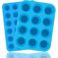 [아마존베스트]SiliQueen Muffin Pan Cupcake Set - Mini 24 Cups and Regular 12 Cups Silicone Muffin Pan,Blue