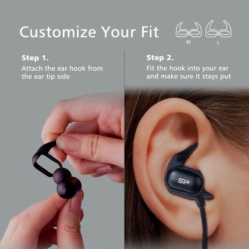  Silicon Power SU3MWASYBP61BT0KAE Bluetooth 4.1 In Ear Headphones, aptX Stereo Headset with Warm Bass Response, In Ear Wireless Earbuds with Mic, IP64 Sweat proof (up to 8 Hour Play