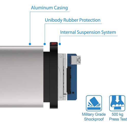  Silicon Power 2TB Armor A85 Silver USB3.0 Rugged Portable Hard Drive