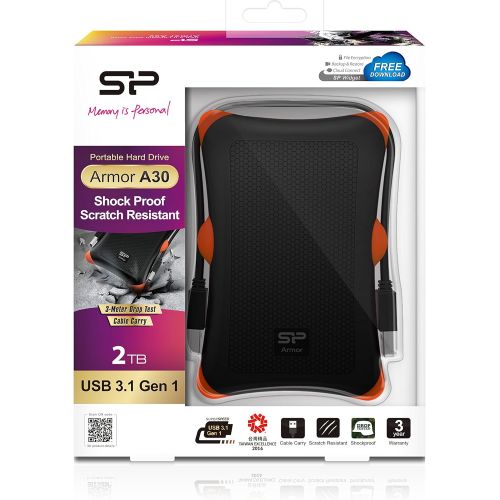  Silicon Power 2 TB External Portable Hard Drive Rugged Armor A30 Shockproof 2.5-Inch USB 3.0, Military Grade MIL-STD-810G, Black