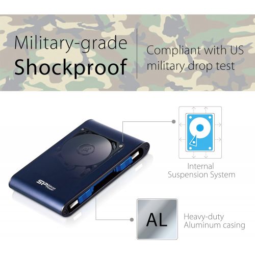  Silicon Power 2TB Rugged Portable External Hard Drive Armor A80, Waterproof USB 3.0 for PC, Mac, Xbox and PS4, Blue