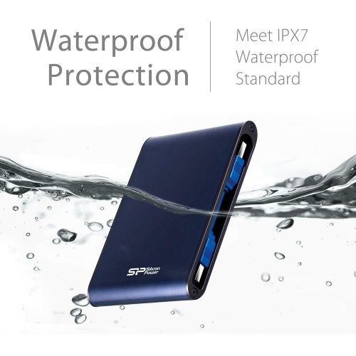  Silicon Power 2TB Rugged Portable External Hard Drive Armor A80, Waterproof USB 3.0 for PC, Mac, Xbox and PS4, Blue