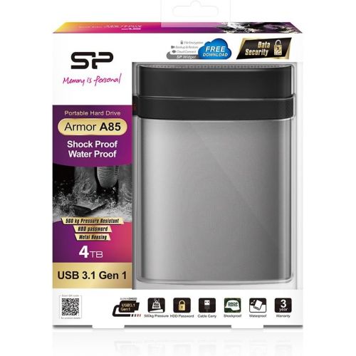  Silicon Power 4TB Armor A85 Silver USB3.0 Rugged Portable Hard Drive