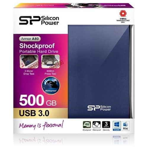  Silicon Power Rugged Armor A80 500 GB 2.5-Inch USB 3.0 Portable External Hard Drive SP500GBPHDA80S3B