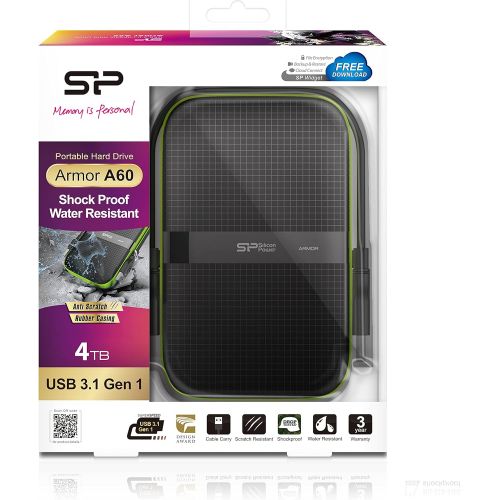  Silicon Power 4TB Rugged Armor A60 Military-grade Shockproof/Water-Resistant USB 3.0 2.5 External Hard Drive for PC, Mac, Xbox One, Xbox 360, PS4, PS4 Pro and PS4 Slim, Black