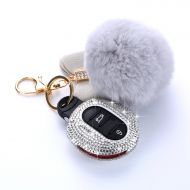 Silicone M.JVisun Handmade Car Key Fob Cover for BMW Mini Cabrio Clubman Countryman Cooper S JCW Remote Key, New Diamond Car Key Case Cover, Aircraft Aluminum + Bling Crystal + Fox Fur Ball