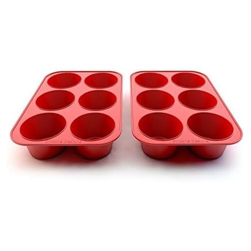  Silicone Texas Muffin Pans 6-Cups, Jumbo Muffin Pan set of 2, BPA-Free Silicone Muffin Pans for Baking,10.75L x 7.5W Silicone Muffin Pan, Non-Stick Muffin Pan and Cupcake maker