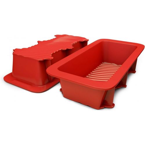  [아마존베스트]Silicone Designs Silicone Bread and Loaf Pan Set of 2 Red, Nonstick, Commercial Grade Plus Homemade Bread Making Recipe Ebook