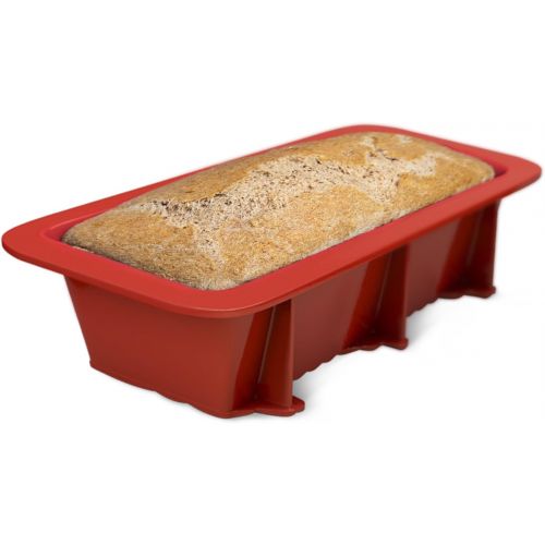  [아마존베스트]Silicone Designs Silicone Bread and Loaf Pan Set of 2 Red, Nonstick, Commercial Grade Plus Homemade Bread Making Recipe Ebook