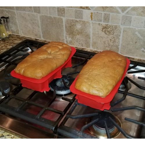  [아마존베스트]Silicone Designs Silicone Bread and Loaf Pan Set of 2 Red, Nonstick, Commercial Grade Plus Homemade Bread Making Recipe Ebook