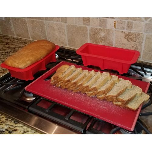  [아마존베스트]Silicone Designs Silicone Bread and Loaf Pan Set of 2 Red, Nonstick, Commercial Grade Plus Homemade Bread Making Recipe Ebook