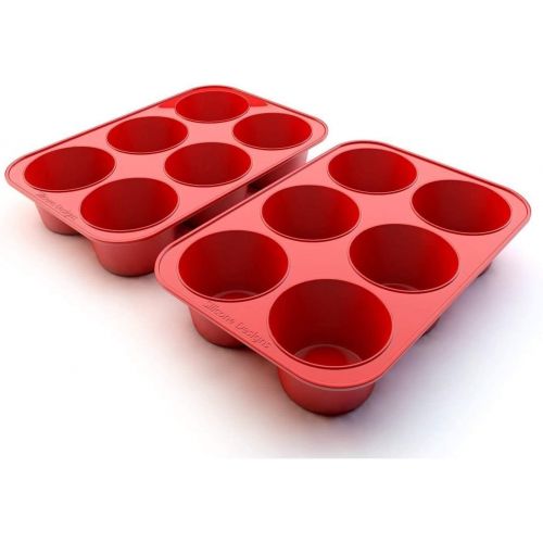  [아마존베스트]Silicone Designs Silicone Texas Muffin Pans and Cupcake Maker, 6 Cup Large, Set of 2, Professional Use