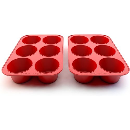  [아마존베스트]Silicone Designs Silicone Texas Muffin Pans and Cupcake Maker, 6 Cup Large, Set of 2, Professional Use