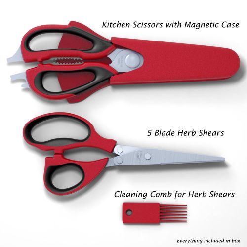  Silicone Designs Kitchen Scissors Plus 5 Blade Herb Shears Set, Stainless Steel Plus Recipe Ebook