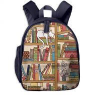 Silinana Kitty Sleeping Over Bookshelf In Library Double Zipper Waterproof Children Schoolbag With Front Pockets For Kids Boy Girls