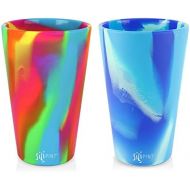 [아마존베스트]Silipint Silicone Pint Glass. Unbreakable, Reusable, Durable, and Guaranteed for Life. Shatterproof 16 Ounce Silicone Cups for Parties, Sports and Outdoors (2-Pack, Arctic & Hippie