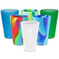 Silipint Silicone Pint Glass Set, Patented, BPA-Free, Shatter-proof, Unbreakable Silicone Cup Drinkware - One of Each - Frosted White, Bend Blue, Hippy Hops, Sea Swirl, Emerald Gre