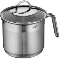 Silit Milk Pot Ø 14 cm Approx. 1.7L Achat Pouring Rim Glass Lid Stainless Steel Polished Suitable for Induction Hobs Dishwasher-Safe