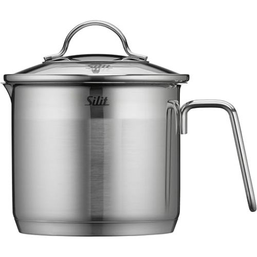  Silit Milk Pot Ø 14 cm Approx. 1.7L Achat Pouring Rim Glass Lid Stainless Steel Polished Suitable for Induction Hobs Dishwasher-Safe