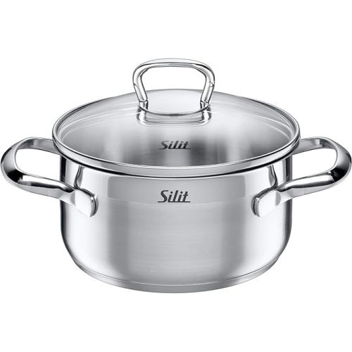  Silit Pot Set 10-Piece Toskana Pouring Rim Glass Lid Stainless Steel Suitable for Induction Hobs Dishwasher-Safe