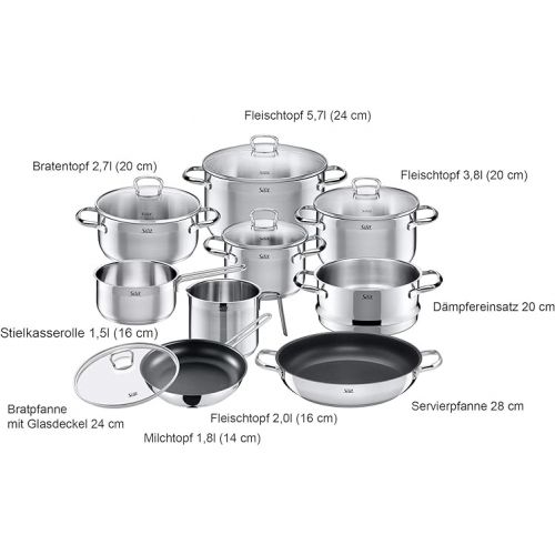  Silit Pot Set 10-Piece Toskana Pouring Rim Glass Lid Stainless Steel Suitable for Induction Hobs Dishwasher-Safe