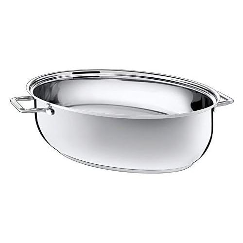  Silit Roasting Pan Oval 38 x 26 x 12.2 cm Approx. 8.4L Lid Can Be Used As Frying Pan, Stainless Steel Polished Suitable for Induction Hobs Dishwasher-Safe