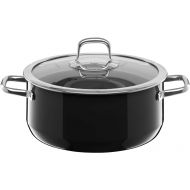 Silit Compact Kochtopf groß, 24 cm, mit Glasdeckel Stewing Pot 4.5 L Induction Stackable Black, 4,5l