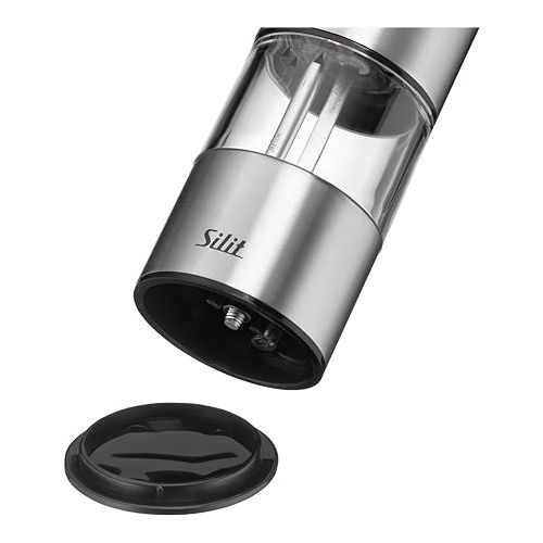  SILIT Salt and Pepper Mill Electric Set of 2 | Stainless Steel | Ceramic Grinder - Grinding Strength ly Adjustable | LED Lighting Including Batteries