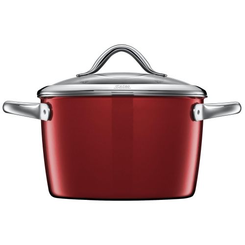  Silit Vitaliano Rosso Topfset, 4-teilig mit Glasdeckek, Silargan Funktionskeramik, Schuettrand, induktionsgeeignet, Auslaufmodell, rot