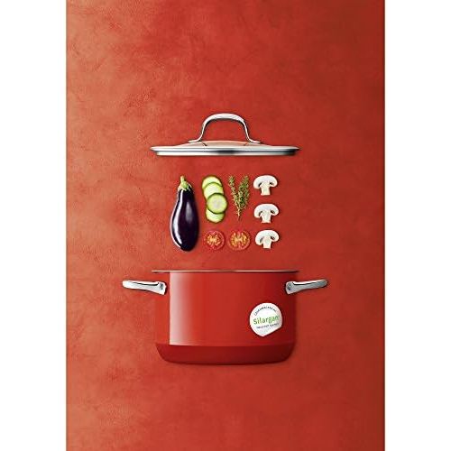  Silit Passion Red Kochtopf hoch mit Glasdeckel, 24 cm, Fleischtopf 6,4l, Silargan Funktionskeramik, Schuettrand, induktionsgeeignet, rot