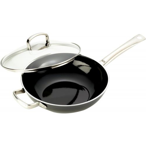  Silit Wok-Set 2-teilig unbeschichtet, Ø 28cm, Schuettrand, Glasdeckel Edelstahl rostfreigriff, Silargan Funktionskeramik, induktionsgeeignet, spuelmaschinengeeignet, schwarz