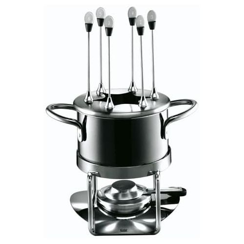  Silit Passion Black Fondue-Set 10-teilig Fondue fuer 6 Personen Silargan Edelstahl indktionsgeeignet spuelmaschinengeeignet, Fonduetopf Spritzschutz Rechaud Brenner Fonduegabeln