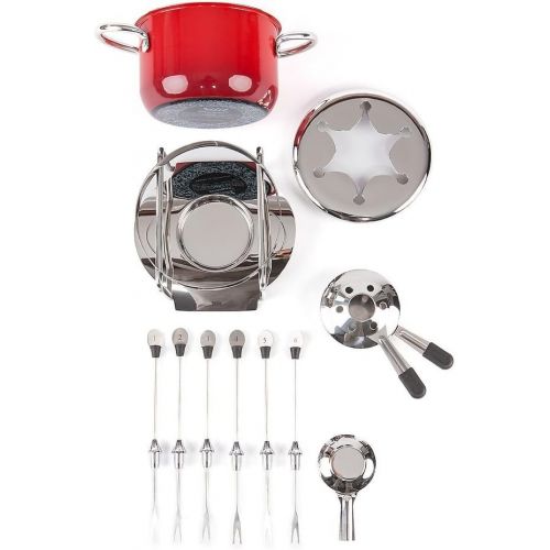  Silit Passion Red Fondue-Set 10-teilig Fondue fuer 6 Personen Silargan Edelstahl indktionsgeeignet spuelmaschinengeeignet, Fonduetopf Spritzschutz Rechaud Brenner Fonduegabeln