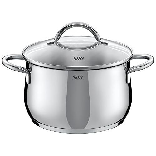  Silit Comodo Set of 4 Saucepans with Glass Lid and Saucepan Polished Stainless Steel Suitable for Induction Cookers Dishwasher Safe