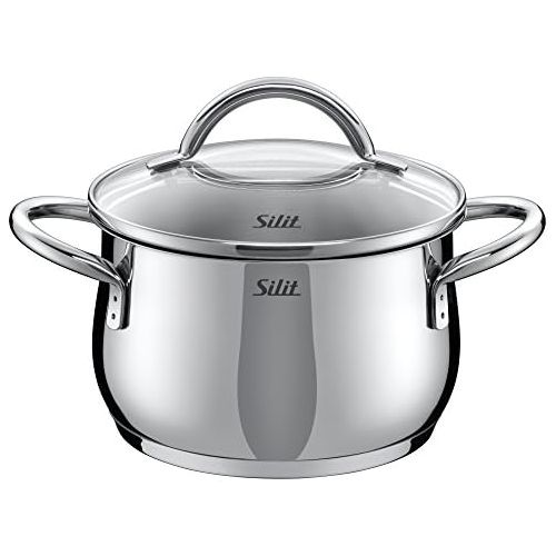  Silit Comodo Set of 4 Saucepans with Glass Lid and Saucepan Polished Stainless Steel Suitable for Induction Cookers Dishwasher Safe