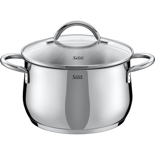  Silit Comodo Set of 4 Saucepans with Glass Lid and Saucepan Polished Stainless Steel Suitable for Induction Cookers Dishwasher Safe