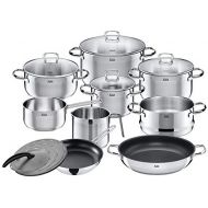 Silit Tuscany Set of 10 Saucepans with Glass Lid, Milk Pan, Steamer Insert, Coated, Splash Guard, Partially Matted Stainless Steel, Induction Pot, Uncoated