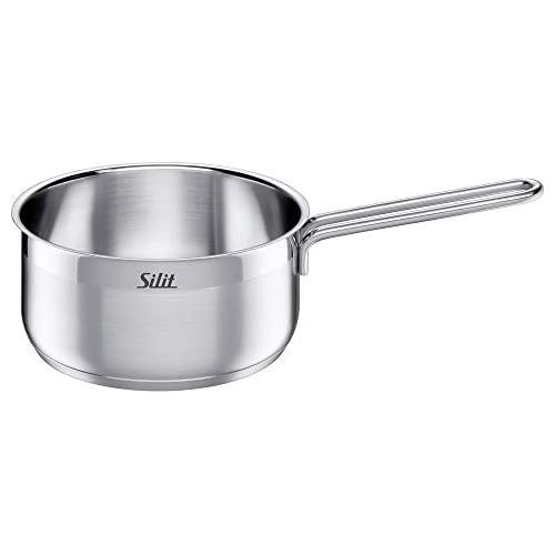  Silit Tuscany Set of 10 Saucepans with Glass Lid, Milk Pan, Steamer Insert, Coated, Splash Guard, Partially Matted Stainless Steel, Induction Pot, Uncoated