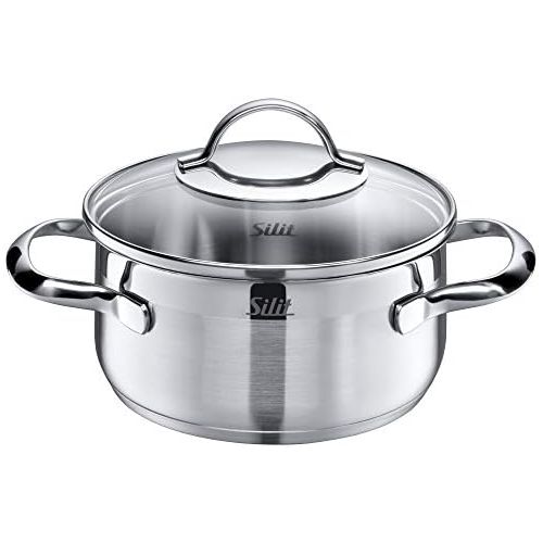  Silit Cooking Pot Diameter 16 cm Approx. Silit Pisa Cooking Pot, 1.4L, Pouring Rim, Glass Lid, Polished Stainless Steel, Suitable for Induction Cookers, Dishwasher Safe, Ø 16 cm