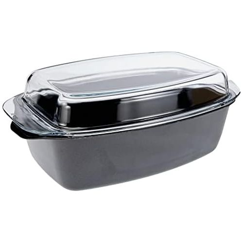  Silit casserole, glass lid 32 x 21 x 15 cm, Silitstahl suitable for induction, functional pottery oven proof, anthracite, 5.3 l