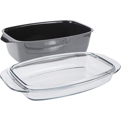  Silit casserole, glass lid 32 x 21 x 15 cm, Silitstahl suitable for induction, functional pottery oven proof, anthracite, 5.3 l