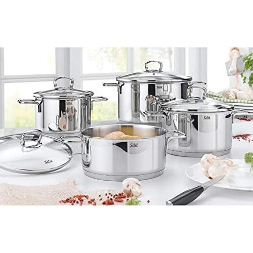  Silit Alicante Set of Saucepans with Glass Lid Polished Stainless Steel Suitable for Induction Cookers Dishwasher Safe