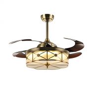Siljoy 42 Polished Brass Invisible Ceiling Fans with Lights and Remote Retractable Chandelier Fan Dimmable Bronze