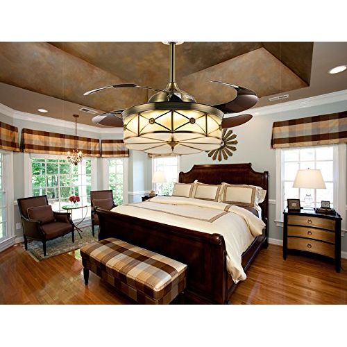  Siljoy 42 Polished Brass Invisible Ceiling Fans with Lights and Remote Retractable Chandelier Fan Dimmable Bronze